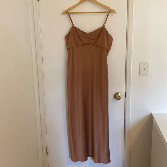 WAYF Cami Slip Midi Dress in Brown Size Large NWT - Picture 2 of 13